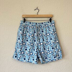 TOM & TEDDY Blue & White Flags 5.5" Classic Swim Shorts in Blue